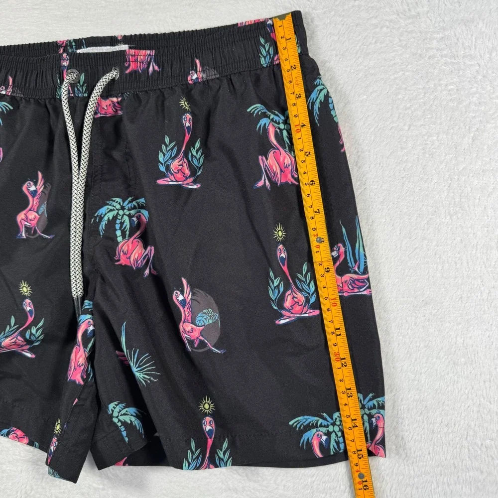 Maamgic Swim Trunks Mens Medium Black Yoga Flamingo Print Excellent Board Shorts